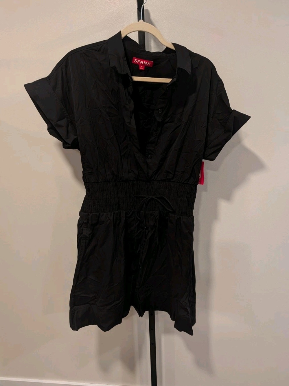 SPANX Poplin Smocked Mini Dress In Black
